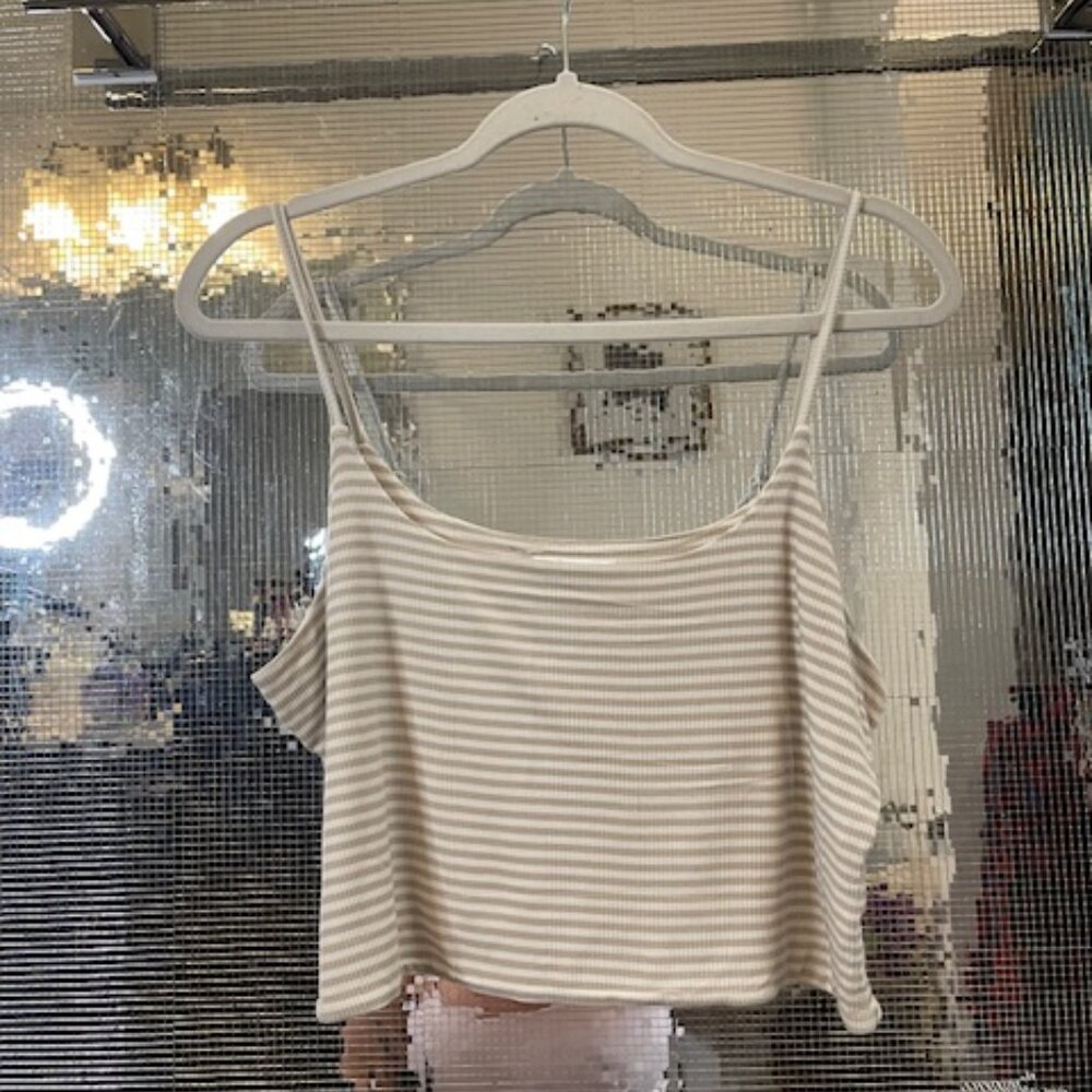 Tan & White Strip Tank Top